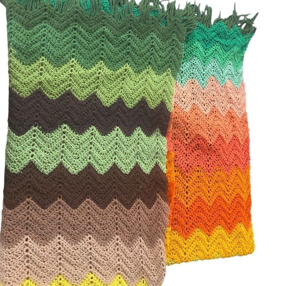 Vintage crochet throw blanket multi color